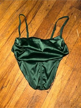 Urban Outfitters Deep Emerald Satin Bodysuit Bandeau